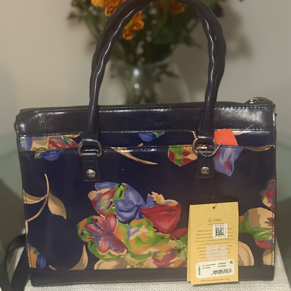 Patricia Nash Blue Leather Floral Satchel